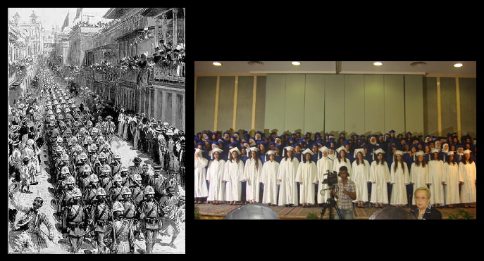 Similarities between Prussian military parade and typical modern graduation